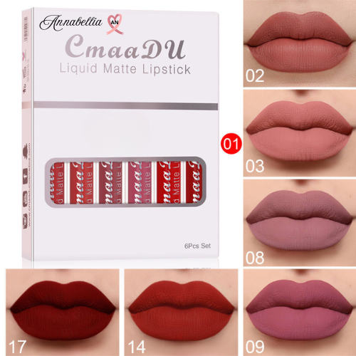 6 boîtes de rouge à lèvres mat antiadhésif annabellia