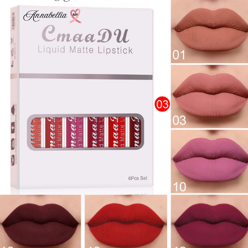 6 boîtes de rouge à lèvres mat antiadhésif annabellia