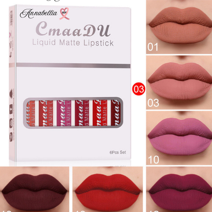6 boîtes de rouge à lèvres mat antiadhésif annabellia
