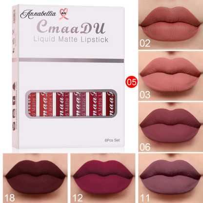 6 boîtes de rouge à lèvres mat antiadhésif annabellia